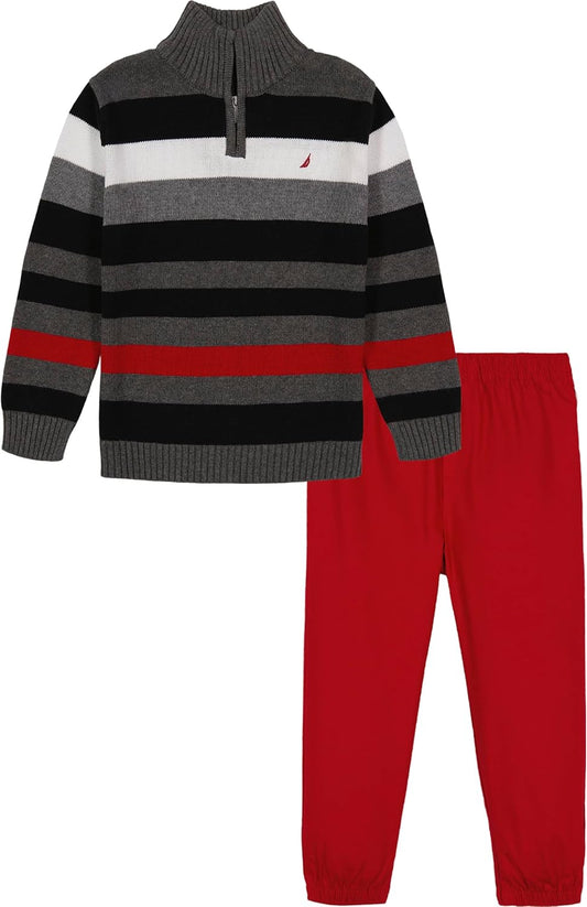 Boys 2-Piece Quarter Zip Pullover Sweater and Pants